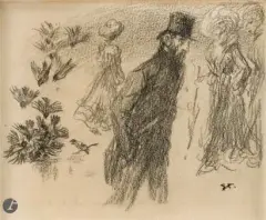 Promenade - Illustration pour «Les Soliloques du pauvre» by Théophile Steinlen, vers 1903, Crayon noir, sold Sep 2025