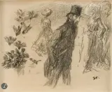 Promenade - Illustration pour «Les Soliloques du pauvre» by Théophile Steinlen, vers 1903, Crayon noir, sold Sep 2025