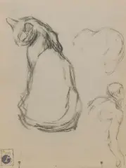 Chat et homme, feuille d’étude. Au dos, étude de chat by Théophile Steinlen, Crayon noir, sold Sep 2025