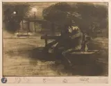 Amoureux sur un banc. Avril 1902 by Théophile Steinlen, Eau-forte, aquatinte et vernis mou sur zinc, sold Sep 2025