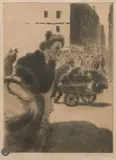 Femme au panier et voiture de fleurs. Mars 1902 by Théophile Steinlen, Pointe sèche et aquatinte sur zinc, sold Sep 2025