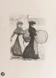Blanchisseuses rapportant l’ouvrage. Mai 1898 by Théophile Steinlen, Pointe sèche, aquatinte et eau-forte sur zinc, sold Sep 2025