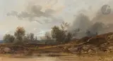 Paysage animé à l'église by Gabriel Hippolyte Lebas, Aquarelle gouachée vernissée, sold Jul 2025