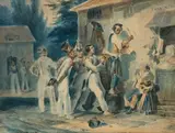 Le Peintre d'enseignes au village by Nicolas Toussaint Charlet, Aquarelle, sold Jul 2025