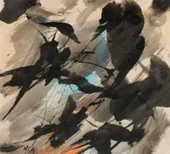 Composition by Jean Miotte, Encre et aquarelle, sold Jul 2025