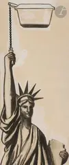 La Statue de la Liberté tirant la chasse d'eau by Jane Graverol, Fusain, gouache et collage sur papier, sold Jul 2025