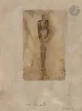 Personnage by Axel Cassel, Aquarelle et traits de crayon noir sur fond gouaché, sold Jul 2025