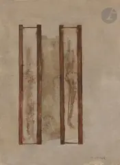 Composition by Axel Cassel, Aquarelle sur fond gouaché, sold Jul 2025