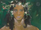 Portrait de femme de face by Henri Deluermoz, Gouache sur traits de crayon, sold Jun 2025