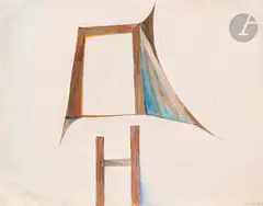 Échelle et fenêtre by Paul Kallos, 1951, Encre et gouache sur papier, sold Jun 2025