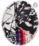 Composition by Raymonde Godin, 1989, Acrylique et collages sur toile ovale, sold Jun 2025