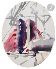Composition, 1989-92 by Raymonde Godin, Acrylique et collage sur toile ovale, sold Jun 2025