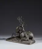 Cerf se léchant le flanc Modèle créé vers 1835 by Christophe Fratin, Bronze à patine brune, sold May 2024