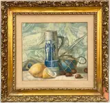 selon une annotation au dos sur le carton d'encadrement Nature morte aux citrons et marrons by Erick Shumann-Kant, Aquarelle, sold Apr 2024