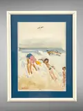 Enfants jouant dans les rouleaux by Jean-Pierre Lagrue, Aquarelle, sold Apr 2024