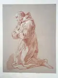 Moine en prière by Jean Girardet, Sanguine et rehauts de craie blanche sur papier mi-teinte, sold Mar 2024
