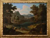 Paysage de rivière animé de lavandières by Étienne Allegrain, Toile, sold Mar 2024