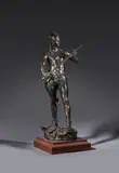 Le gaulois vainqueur ou l'Ancêtre Modèle créé vers 1882 by André Paul Arthur Massoulle, Bronze d'édition à patine brune, sur un socle en marbre veiné à doucine et rang de perles, sold Mar 2024
