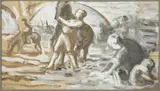 Paris, lavandière et chevaux s'abreuvant dans la Seine by Maximilien Luce, Gouache, lavis et crayon noir, sold Dec 2022