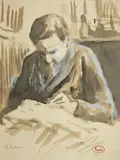 Homme à sa lecture by Maximilien Luce, Lavis d'encre rehaussé de gouache, sold Dec 2022