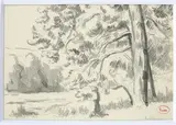 Rolleboise, promenade au bord de la Seine by Maximilien Luce, Lavis d'encre sur traits de crayon, sold Dec 2022