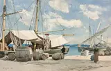 Sur le port by Henri Zuber, 1882, Aquarelle, sold Jun 2022