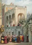Le palazzo Durazzo Pallavicini, via Balbi à Gênes, animé de personnages by Eugène Lami, Aquarelle, sold Jun 2022