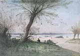 Boni, bords de Loire by Henri Harpignies, 1882, Aquarelle, sold Jun 2022