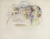 Louveciennes, études d'arbres by Pierre-Auguste Renoir, Aquarelle, sold Jun 2022