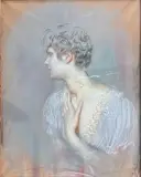 Elégante en buste by Antonio de La Gandara, Pastel signé en bas à droite, sold Oct 2022