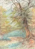 Paysage aux grands arbres by Auguste Allongé, Aquarelle gouachée, sold Oct 2022