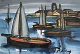 Bateaux dans le port" by Franz Priking, 1964, Aquarelle signée en bas à droite, sold Oct 2022