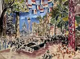 Fête Nationale by Jean Aujame, 1950, Aquarelle, sold Oct 2022