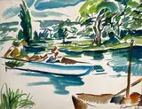 Promenade en barque by Jean Aujame, 1930, Aquarelle, sold Oct 2022