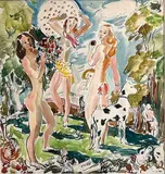 Le jardin d'Eden by Jean Aujame, Aquarelle gouaché, sold Oct 2022
