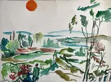 Paysage ensolleillé by Jean Aujame, 1930, Aquarelle, sold Oct 2022
