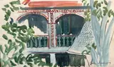 Le balcon by Jean Launois, Aquarelle sur papier signée en bas à droite, sold May 2022