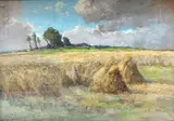 Meules de foin by André des Fontaines, Pastel signé en bas à gauche, sold May 2022