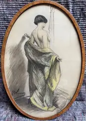 Nu au peignoir de dos by Jacques Weismann, Pastel sur papier à vue ovale, sold May 2022