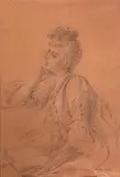 Femme à la lecture by Madeleine Lemaire, Crayon sur papier teinté brun, sold May 2022