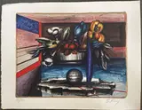 Nature morte aux fleurs et à la sphère by Franz Priking, Lithographie en couleur, sold Apr 2022