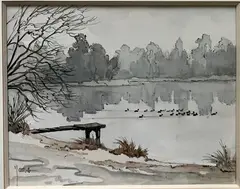 Canards sur l'étang de Villiers by Robert Yan, Aquarelle signée en bas à gauche, sold Apr 2022