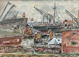 Port d'Amsterdam" by André Fraye, 1954, Aquarelle signée, sold Feb 2022