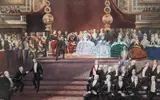 Dans la salle des Etats au Palais du Louvre, remise des récompenses par Napoléon III, aux lauréats de l'Exposition Universelle de Londres de 1862 by Jean-Louis David, Aquarelle, sold Dec 2011