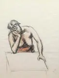 NU ATTABLÉ by Jean Hélion, 1951, Fusain et sanguine signé et daté, sold Apr 2011