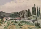 Paysage bucolique by Charles Bruneau, Aquarelle signée en bas à droite, sold Feb 2025