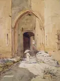 1909 L'entrée du Fort Saint André à Villeneuve-Lez-Avignon by René Leverd, Aquarelle sur carton, sold Feb 2025