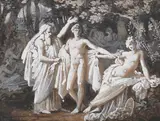 Scène mythologique by Henri-Joseph de Forestier, Lavis brun sur traits de crayon noir, rehauts de gouache blanche, sold Jan 2025