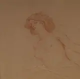 Femme en buste, les seins nus by Guillaume Dubufe, Sanguine et rehauts de craie blanche, sold Jan 2025