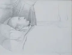 Portrait de Bertin de Veaux sur son lit de mort by Henri Lehmann, 1771, Crayon noir et estompe, sold Jan 2025